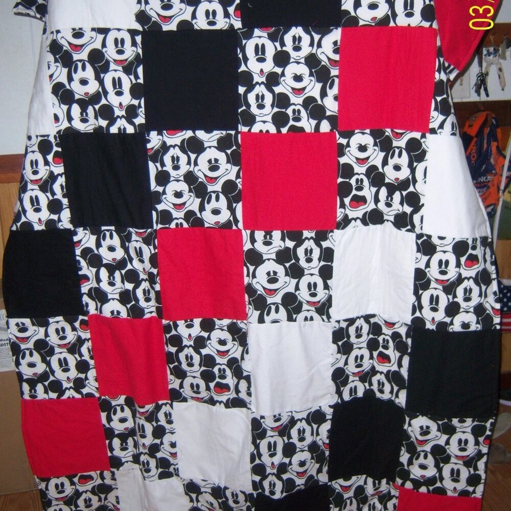 Mickey Mouse Quilt Throw  blanket 54 x 58 Flannel and cotton knit